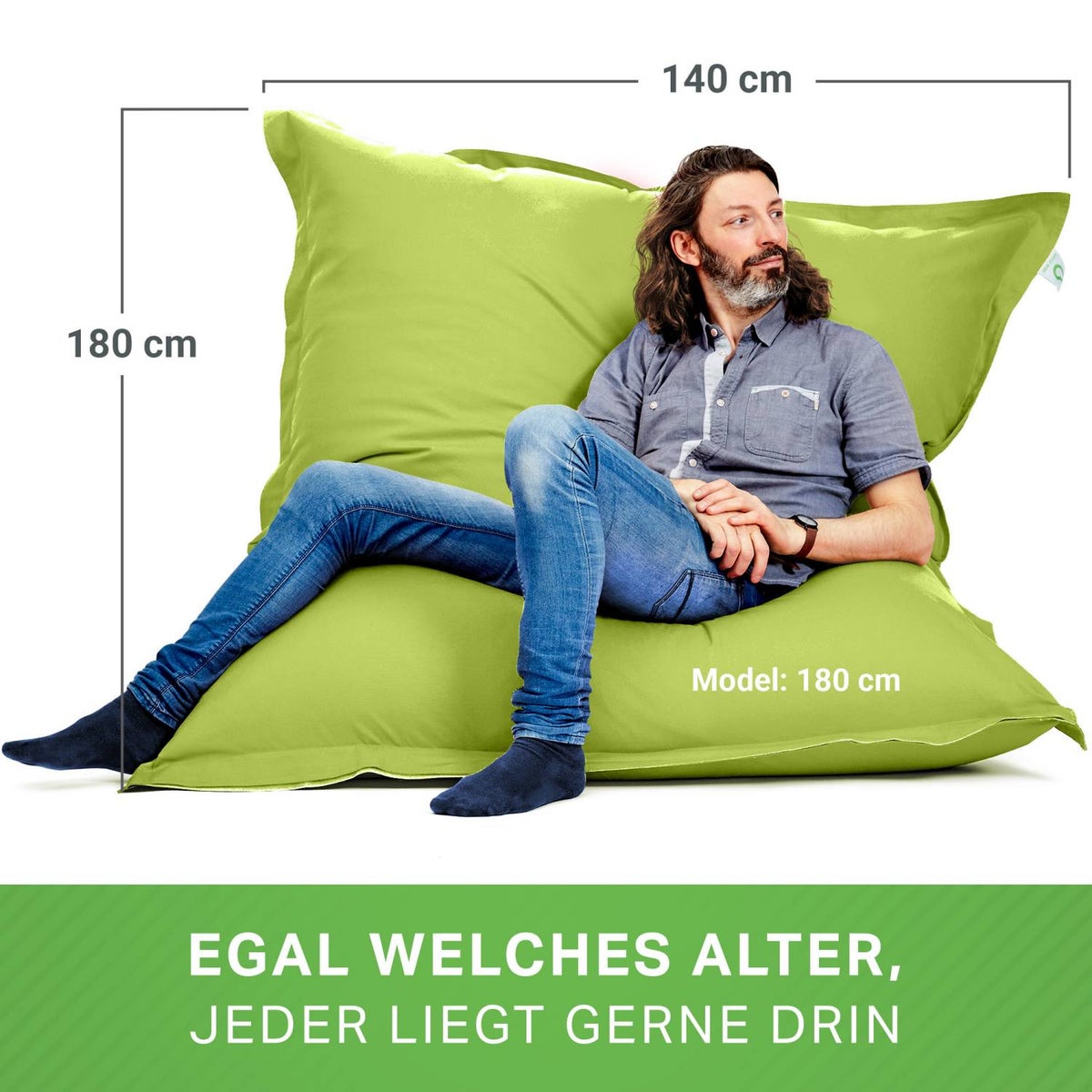 Green Bean Indoor Zitzak XXL 140x180cm 380 Liter Kinderen & Volwassenen Zitzak EPS Kralenvulling Reuze Zitzak Groot Ligbedkussen Zitkussen - Appelgroen