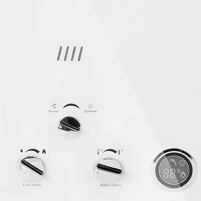 Aquecedor de água instantâneo a gás propano líquido TCMT de 18 litros, com vazão de 4,8 GPM e visor digital.
