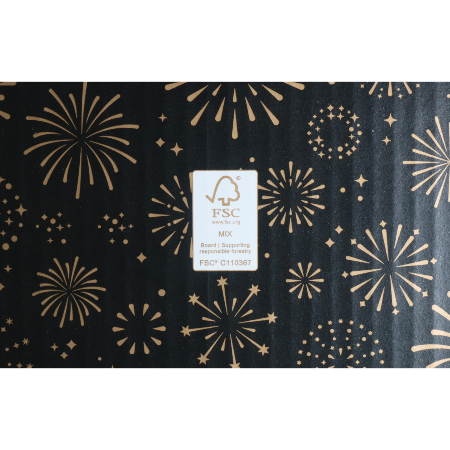 Kerstpakketdoos, Vuurwerk, golfkarton, 35x31.5x17cm, Kerstmis, b, zwart/goud