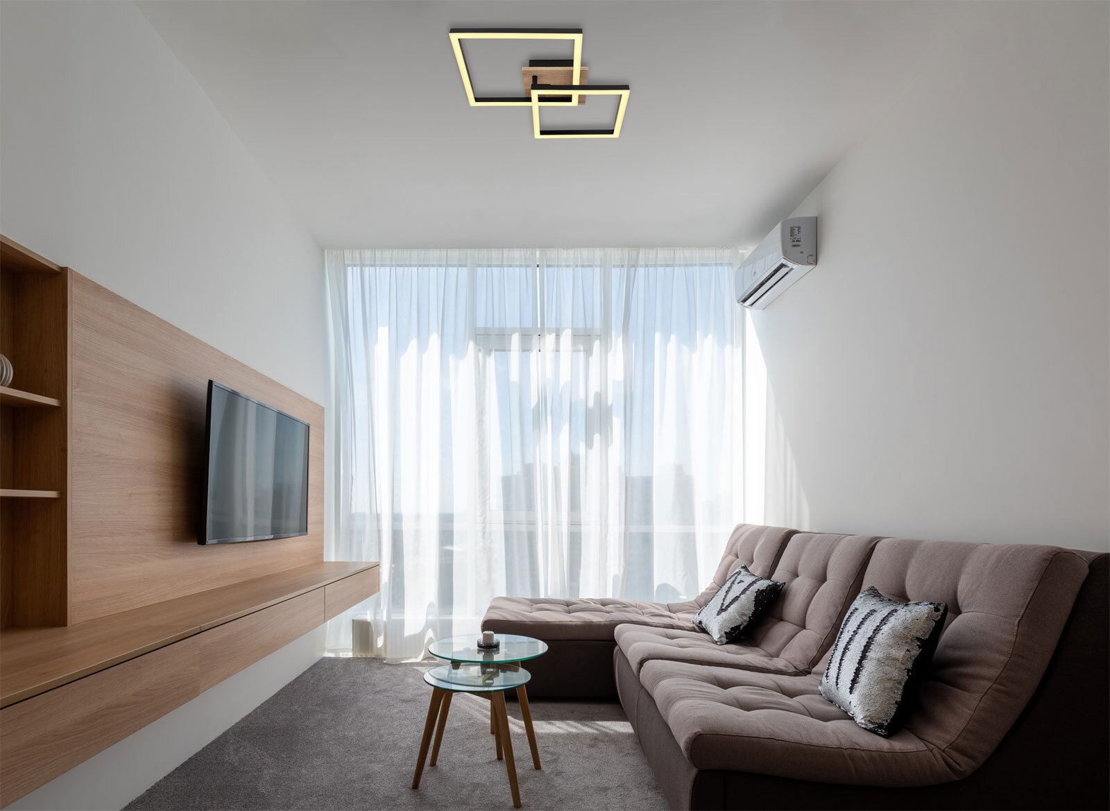 GLOBO LED Deckenlampe Bossy 53x38 cm 9 cm Holzoptik braun schwarz