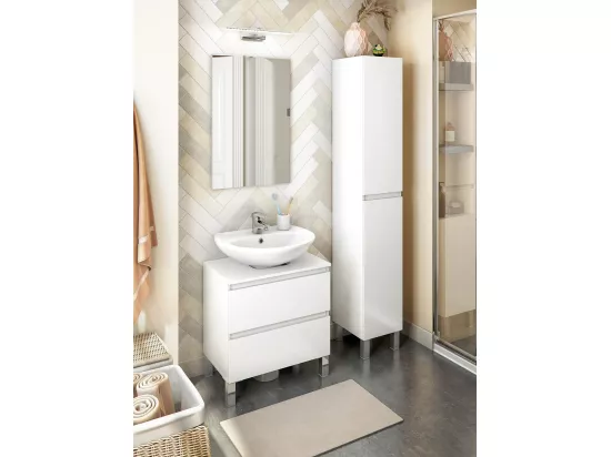 Colonne de salle de bain avec 2 portes sans poignée coloris blanc - Longueur 30 x Profondeur 35 x Hauteur 182 cm