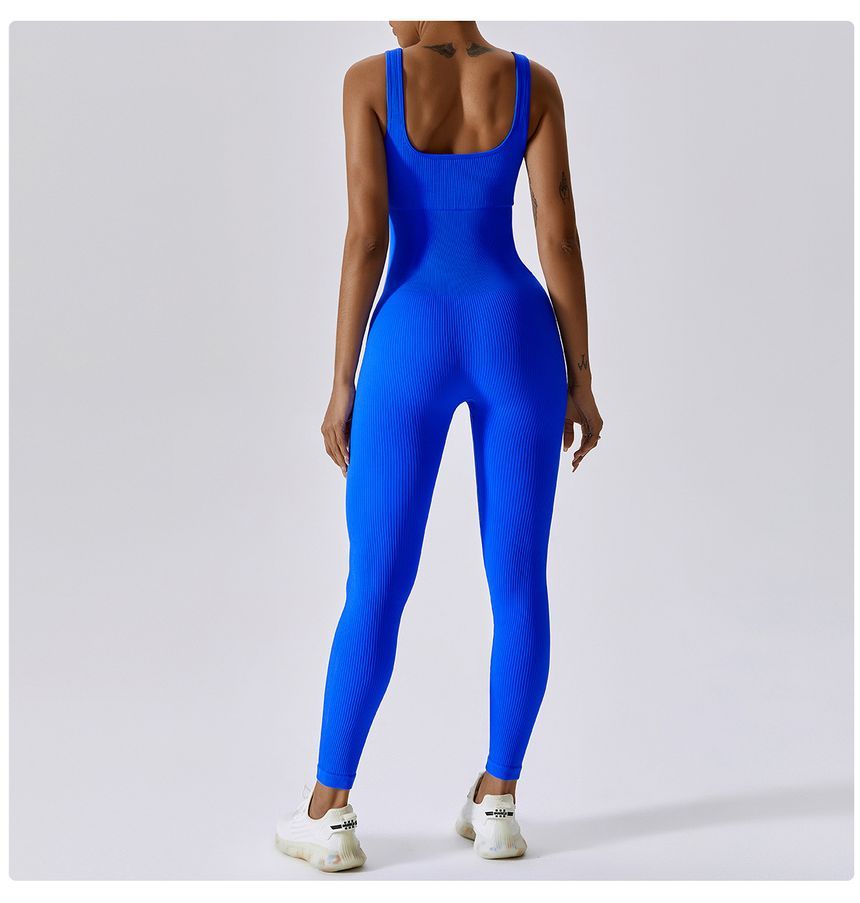 Skinniano - Mouwloze, effen geribbelde sportjumpsuit