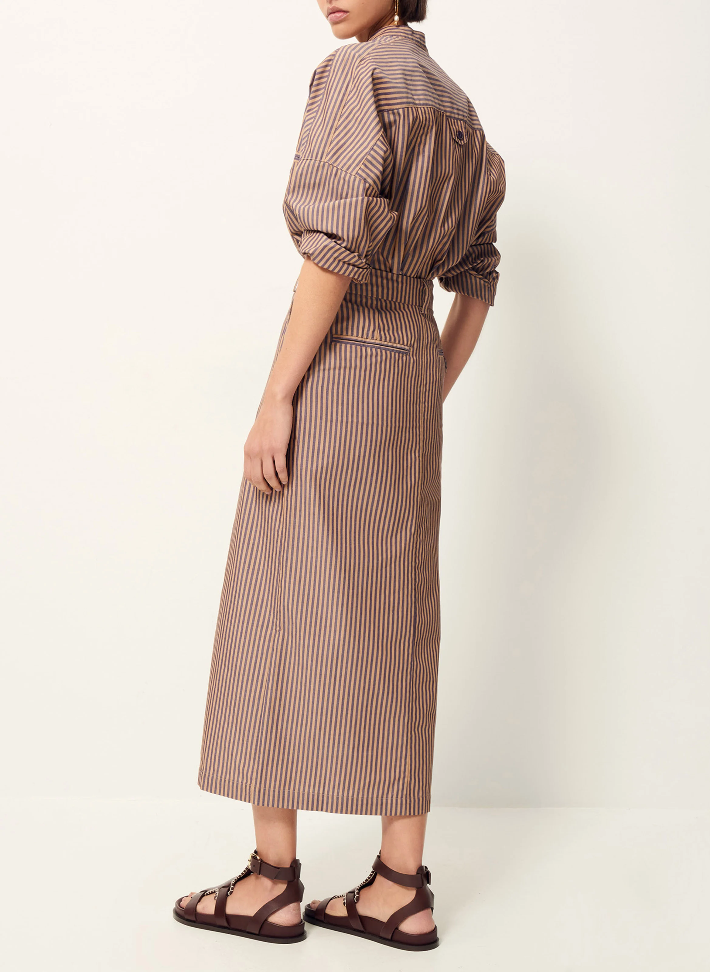 Jupe longue droite en coton | Marron