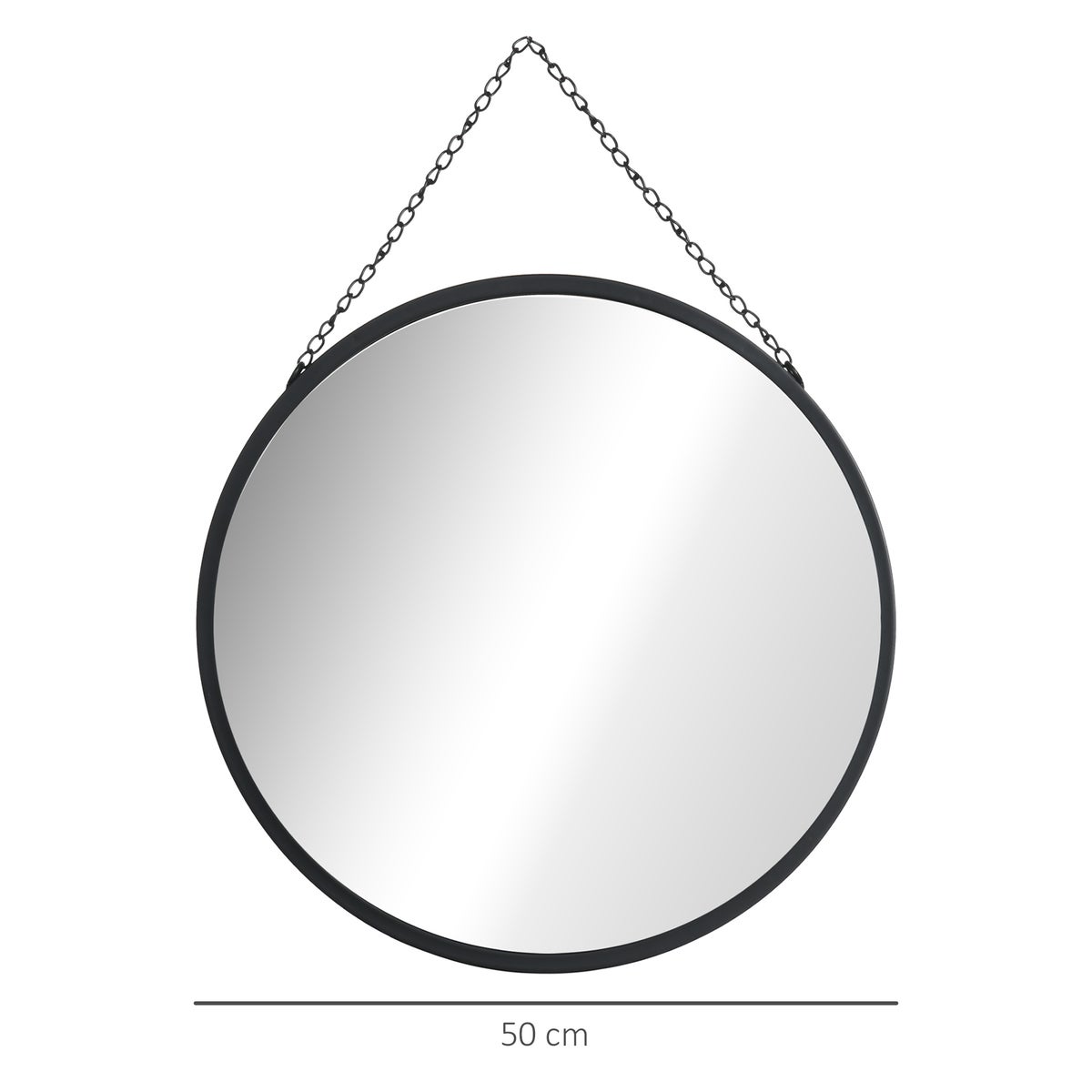 HOMCOM Wandspiegel, make-upspiegel, Ø 50 cm, ronde spiegel, woonkamerspiegel met decoratieve ophangbevestigingen voor slaapkamer, eetkamer, hal, zwart, metaal, glas