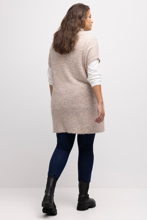 Pullunder, Zopfmuster, Oversized, Stehkragen, ärmellos