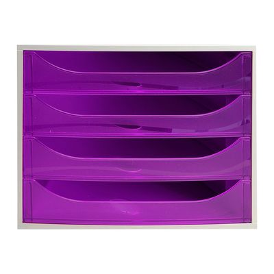 Exacompta Ecobox - Module de classement 4 tiroirs - gris/violet transparent