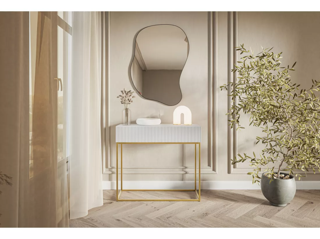 Table console - 90 cm - blanc avec pieds dorés - VELDIO