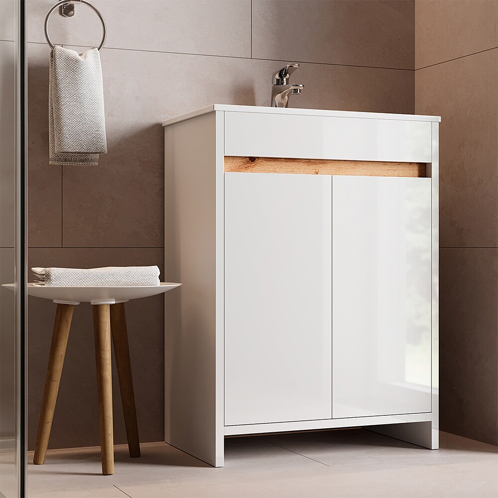 Vicco Waschbecken mit Unterschrank Lemgo 60 cm breit, Waschtisch stehend Weiß