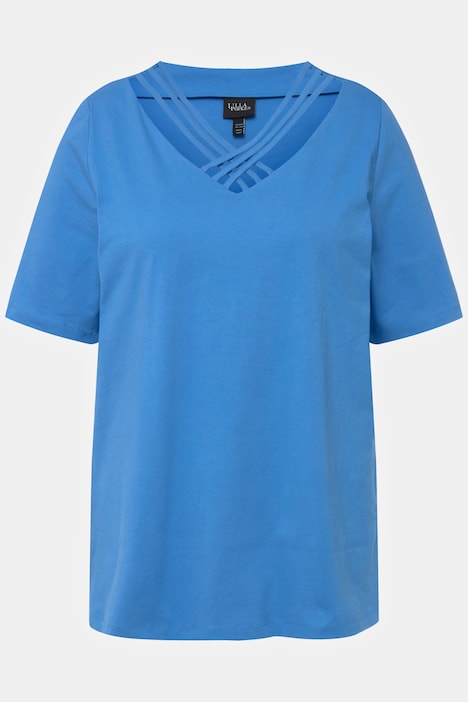 T-Shirt, Zierbänder, Classic, V-Ausschnitt, Halbarm