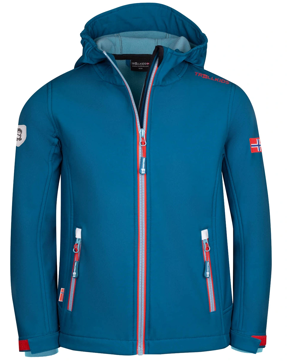 Softshell-JaKids TROLLFJORD in petrol/dolphin blue/spicy red