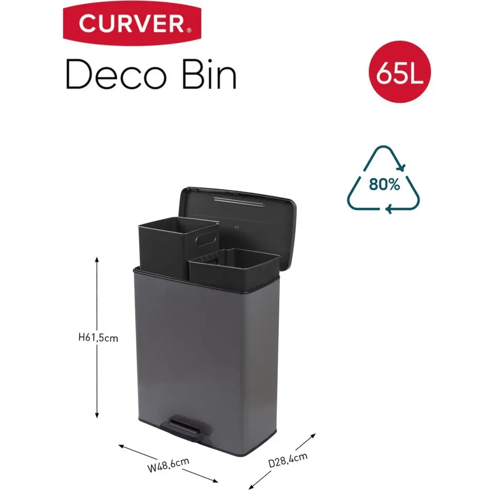 Curver Decobin Duo Prullenbak - 26L 26L - Rechthoekig - Cool Grey
