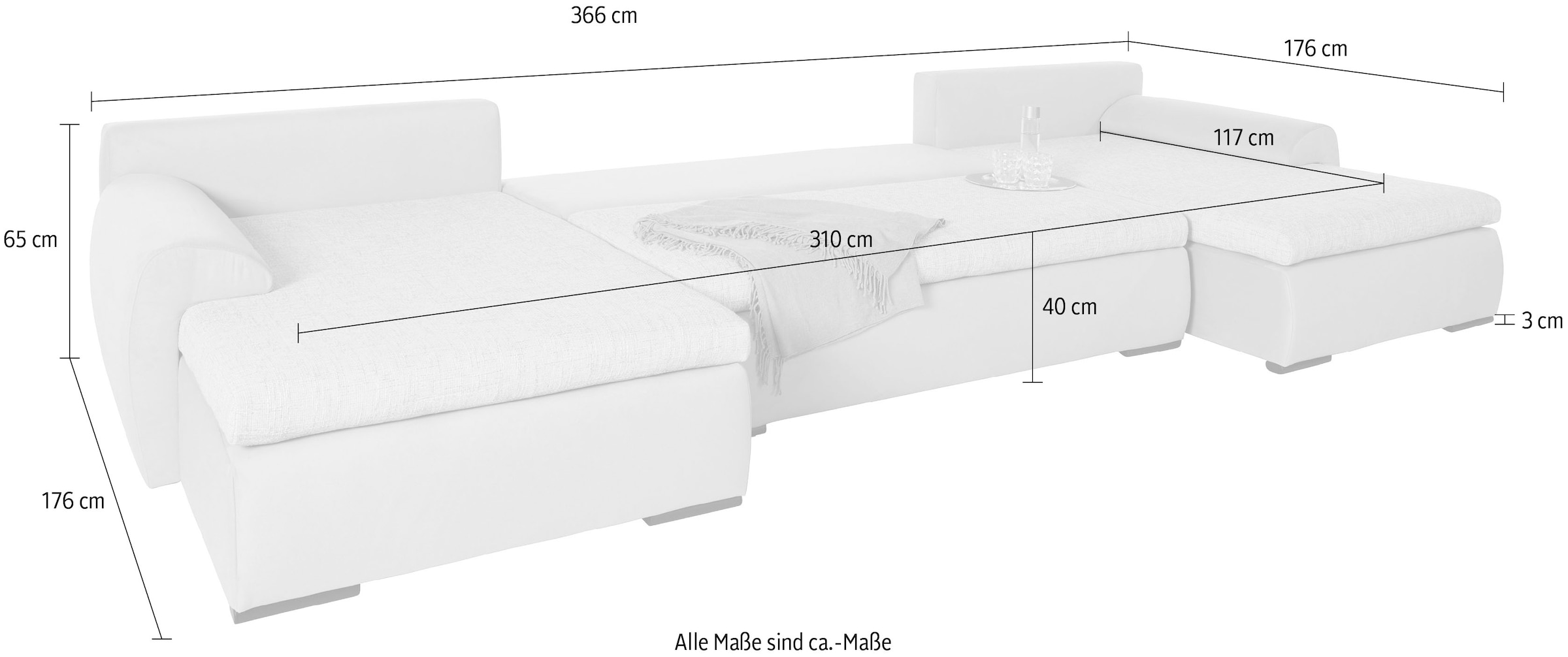 Home affaire Wohnlandschaft »Win U-Form« inklusive Bettfunktion und Bettkasten