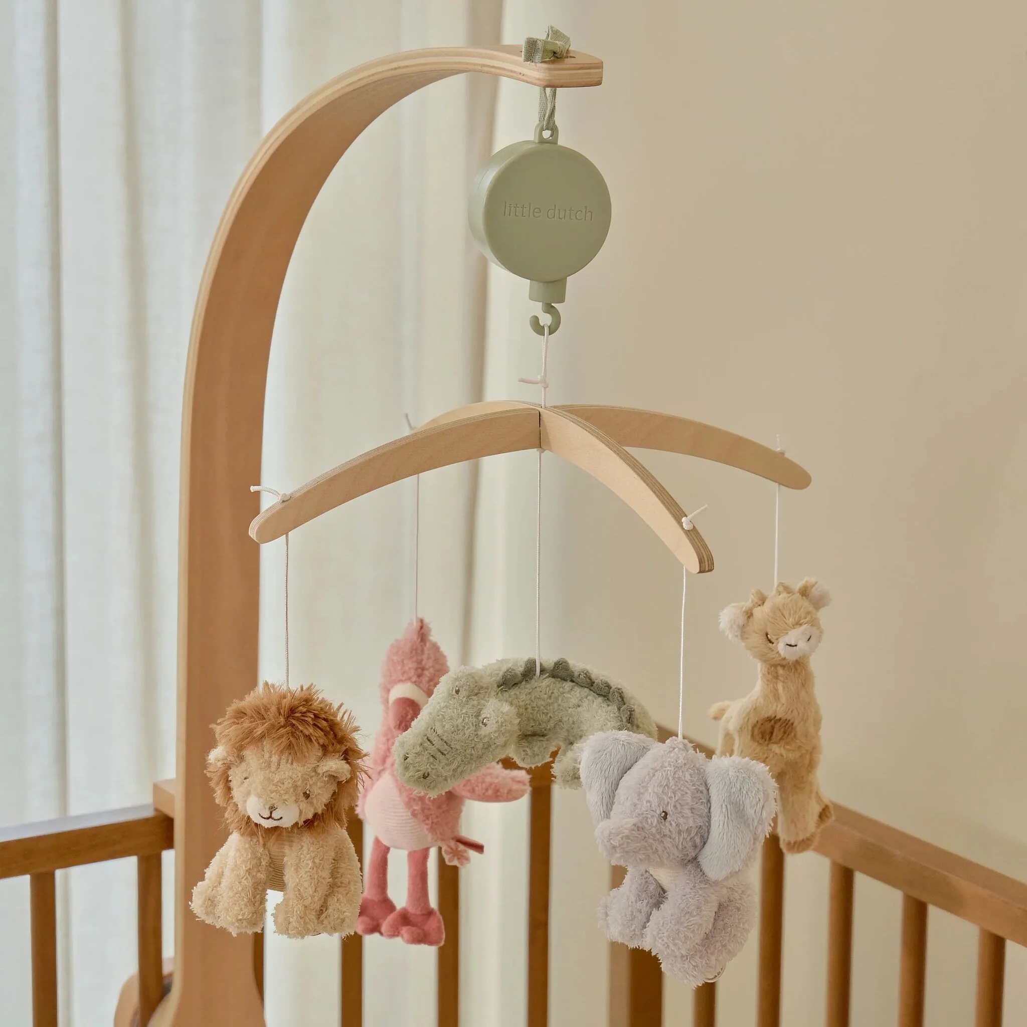 Houten muziekmobiel Safari dieren – rustgevende babykamer decoratie