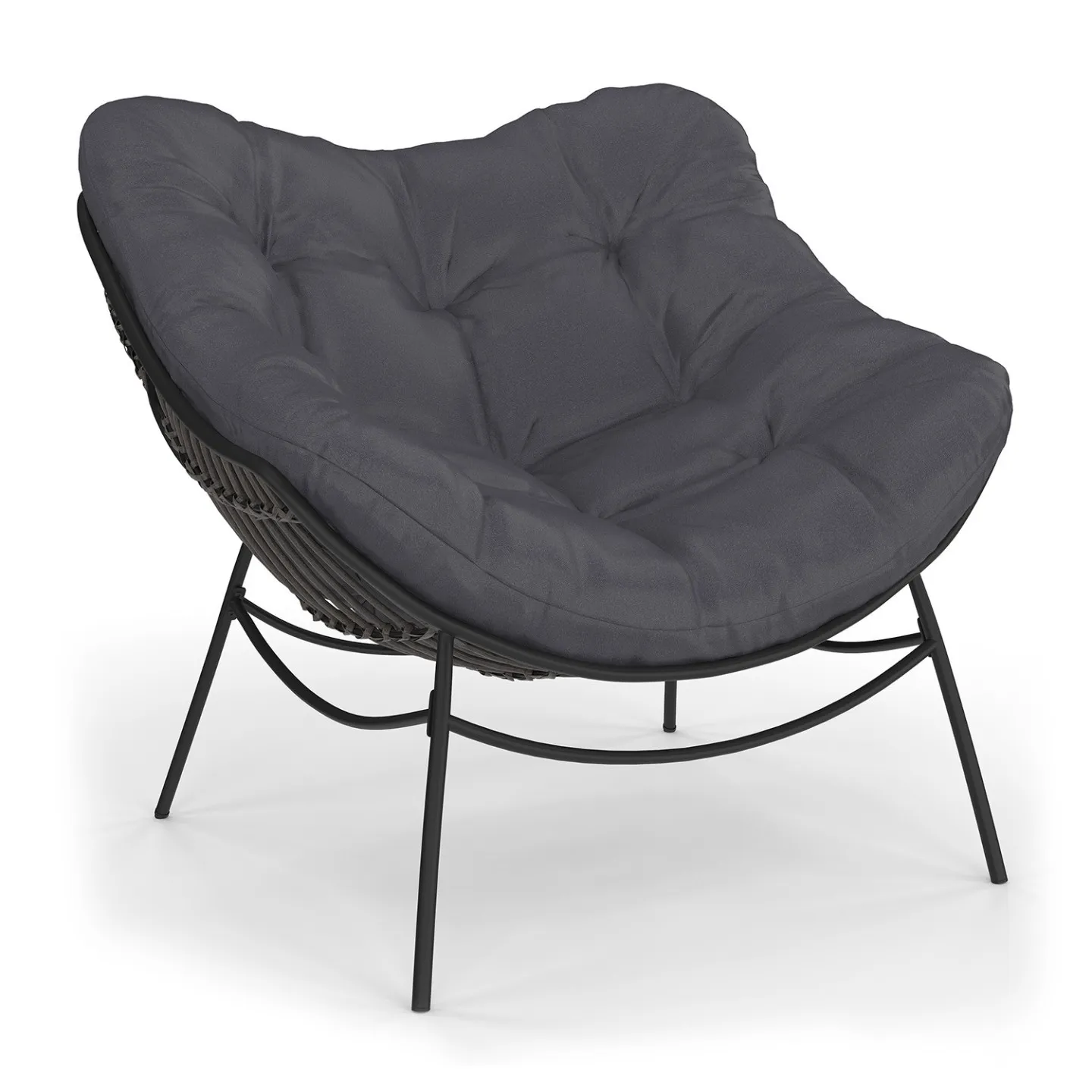 Fauteuil de jardin relax LOA effet rotin gris et coussin gris