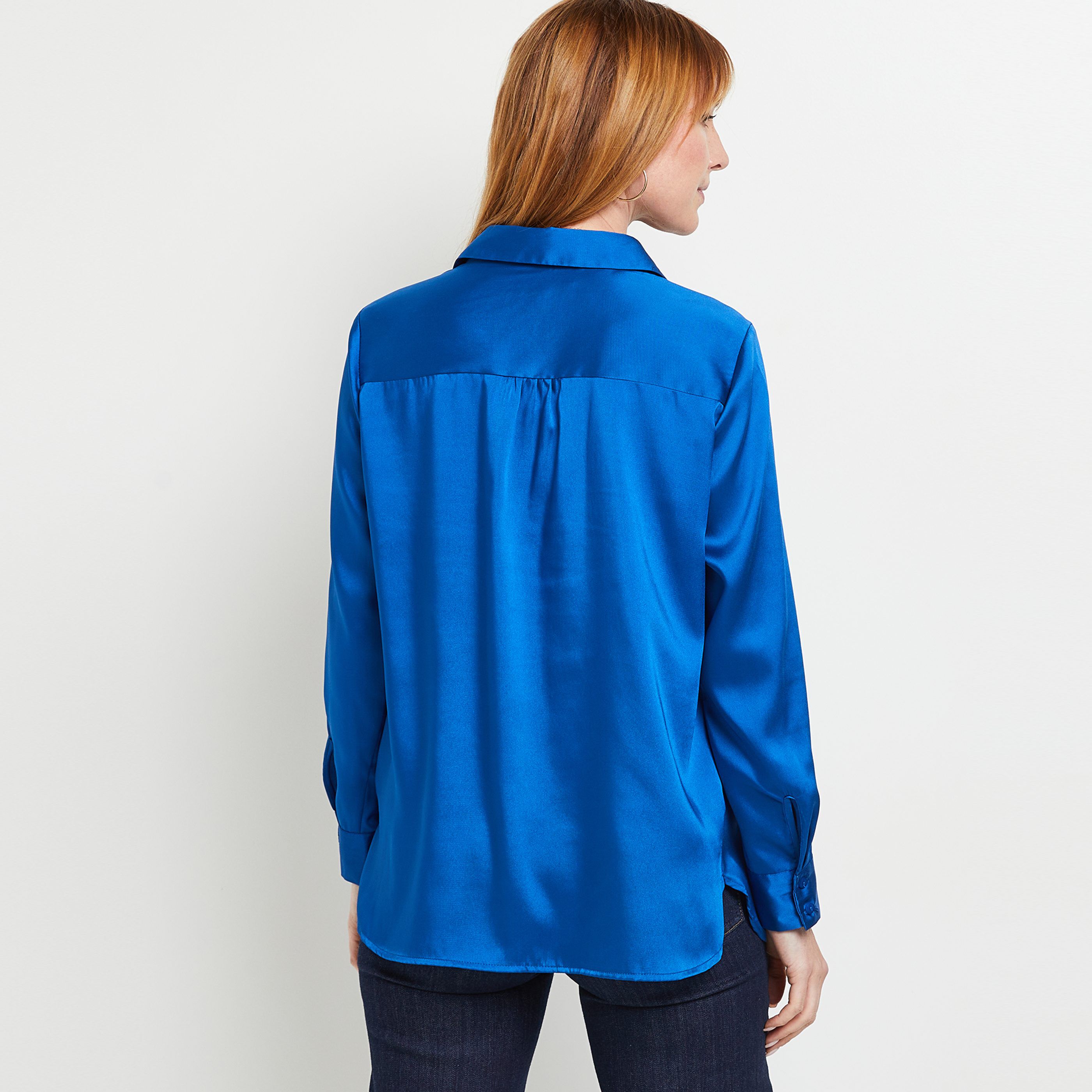 Chemise satin unie - BLEU