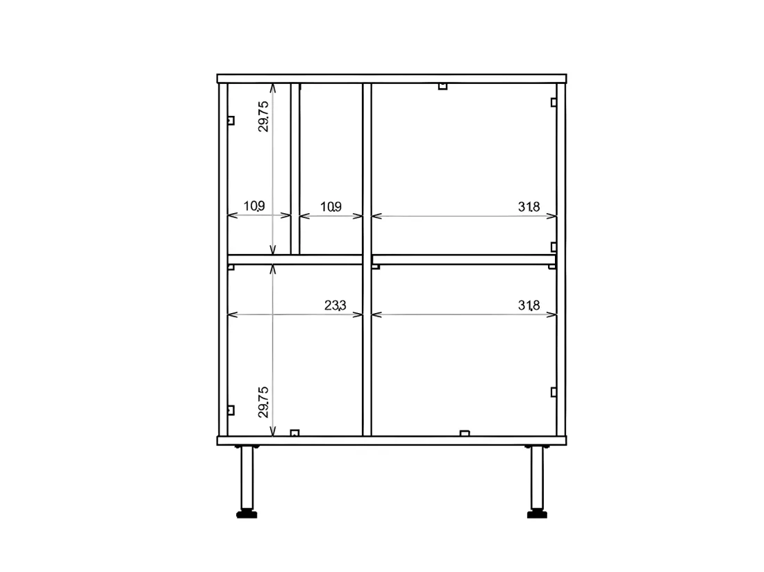 Armoire Basse de Bureau Blanche 1 Porte 5 Niches L 60 H 76.5 P 30 cm