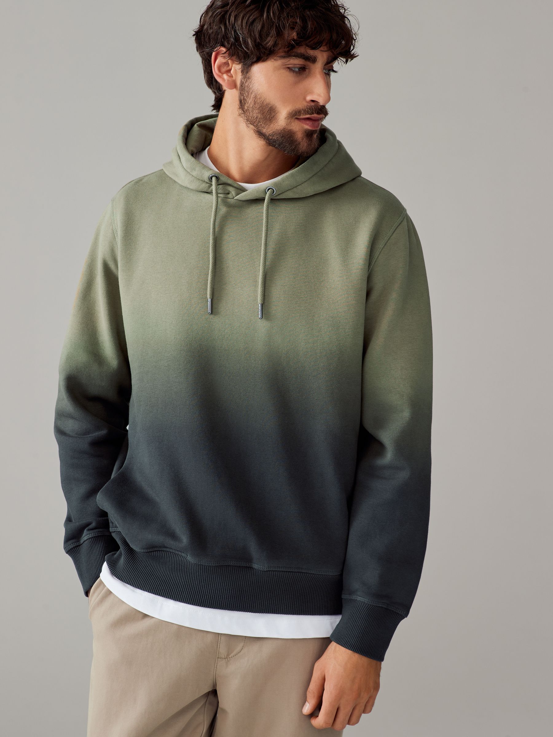 Groen - Dip Dye Katoenrijke Jersey Hoodie