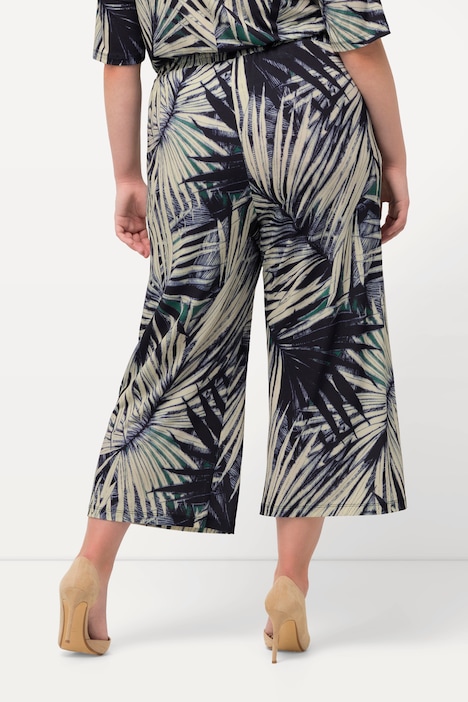 Jersey-Culotte, Palmenblätter, weites Bein, Elastikbund