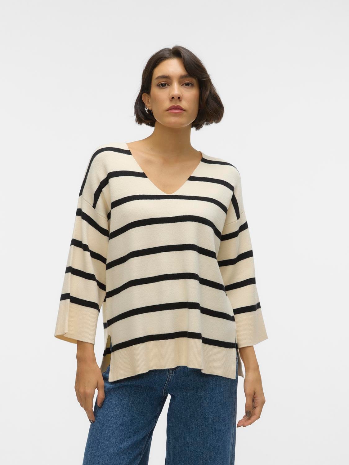 Vero Moda V-Ausschnitt-Pullover »VMSABA 3/4 V-NCK STRIPE PULLOVER GA NOOS«