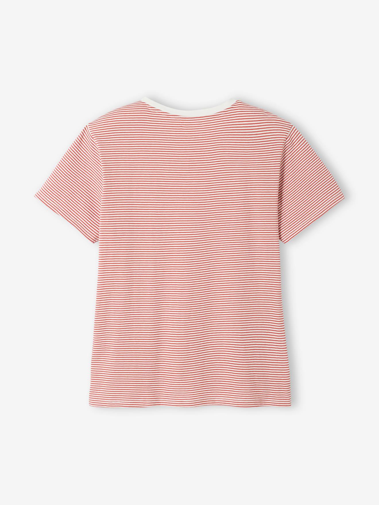 Camiseta listrada para gestantes e lactantes, personalizável, tamanho médio, em algodão listrado vermelho.