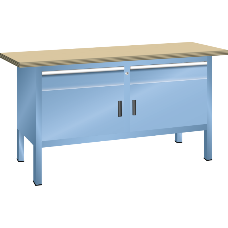 Lista - Établi compact plateau 150 x 70 cm - 2 porte battantes - 2 rayons - 2 tiroirs