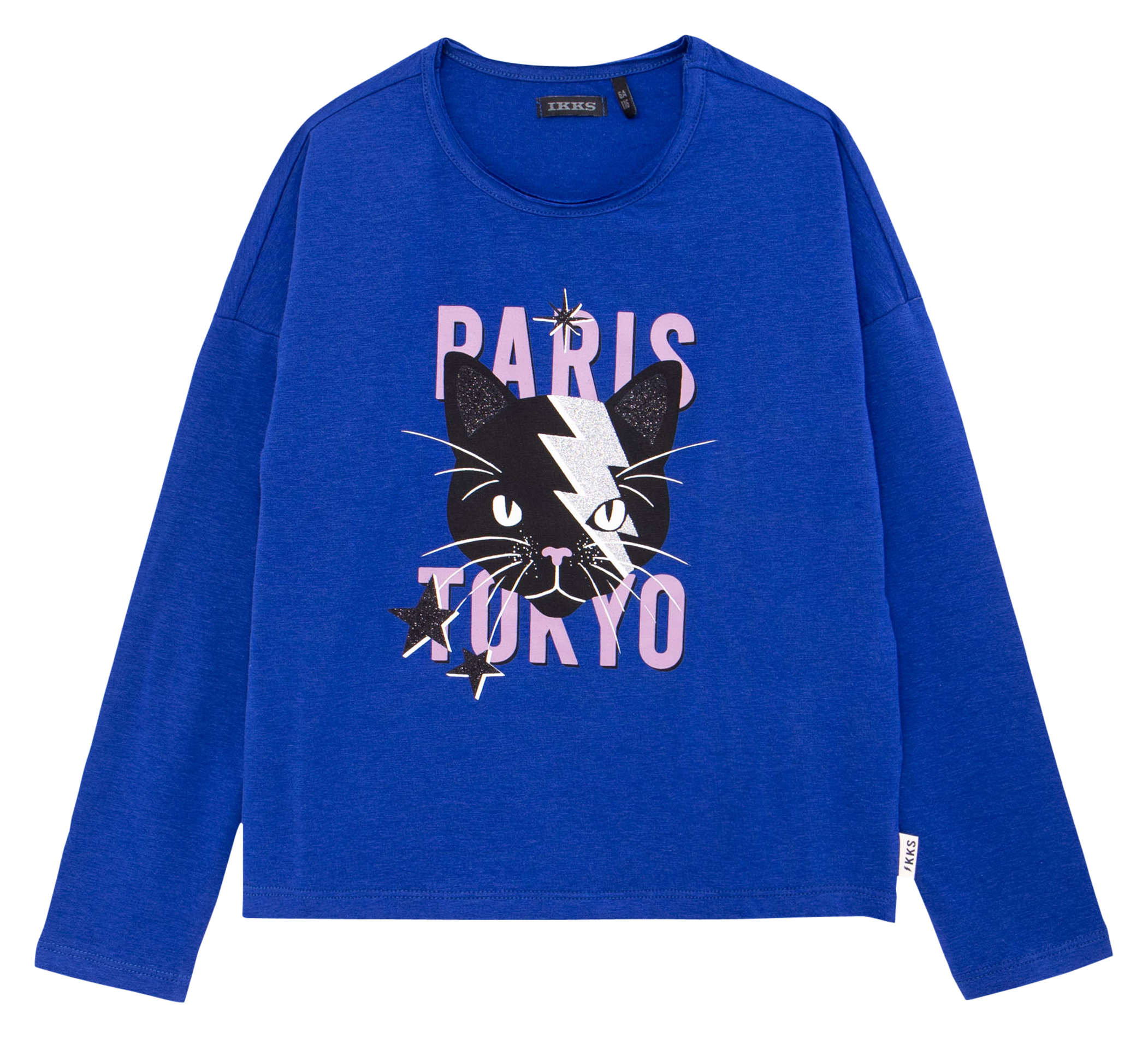 Tee-shirt col rond droit en coton mélangé sérigraphié | Bleu