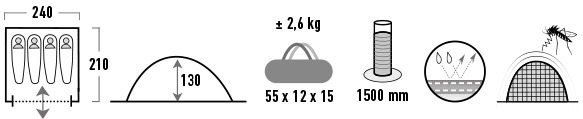 High Peak Monodome XL freistehendes Einfachdach Kuppelzelt blau/grau für 4 Personen