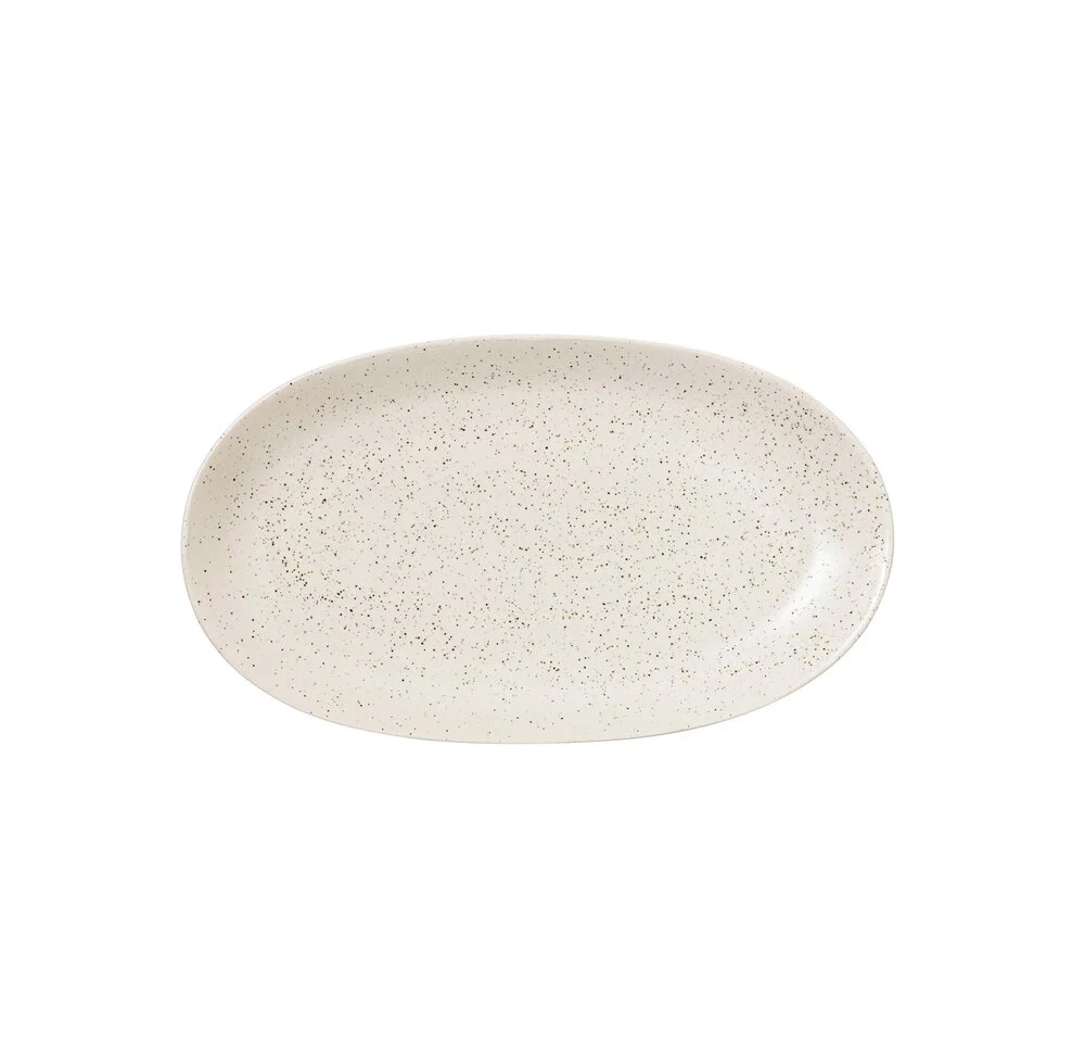 Broste Copenhagen  Nordic Vanilla oval fad, stentøj, creme - 17x30x3 cm