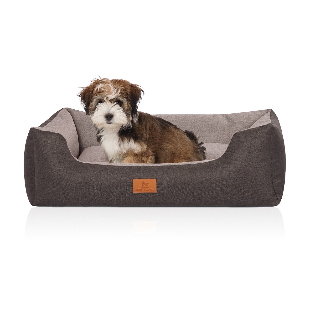 Knuffelwuff Hundebett Luke aus Velours mit feinem Handwebcharakter schwarz/ grau M-L