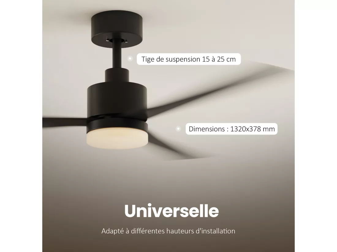 EMKE Ventilateur de Plafond avec Éclairage et Télécommande, 3 Pales en ABS, Noir, 6 Vitesses, Minuterie et Mode Sommeil, 3 Couleurs de Lumière