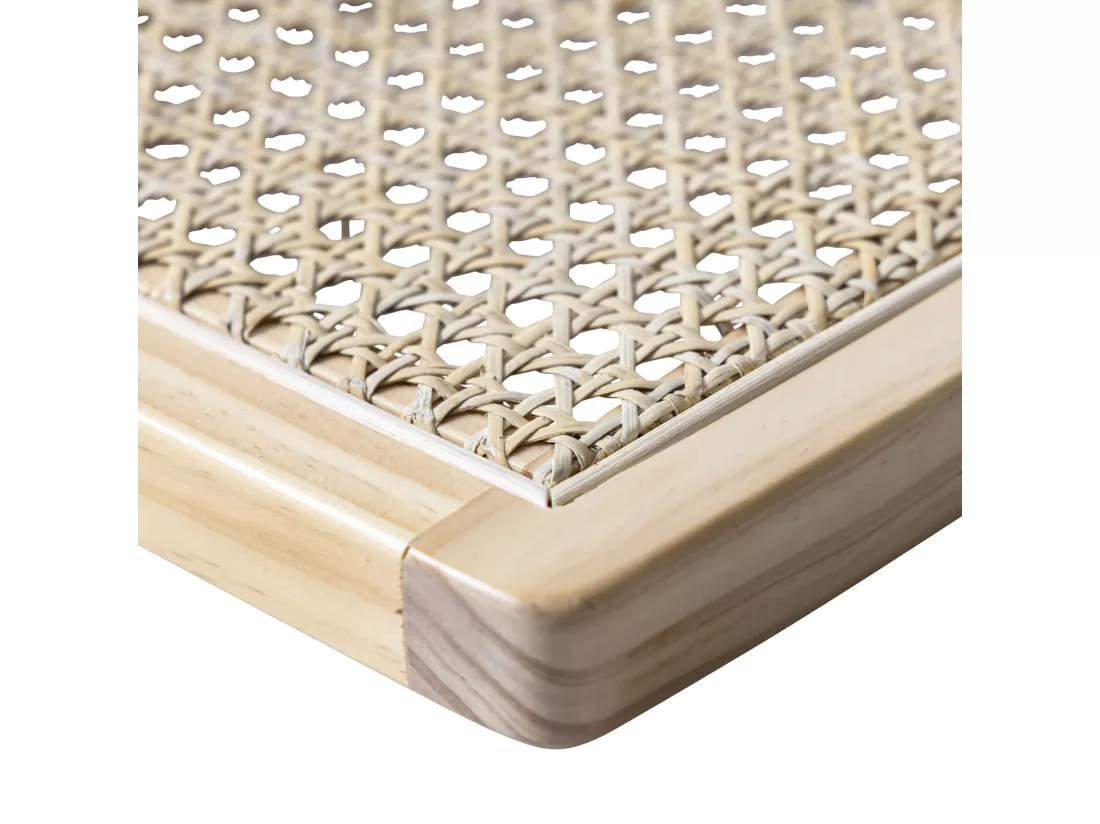 Lit adulte en pin massif avec véritable cannage 160x200 + set de 2 planches de chevet cannage