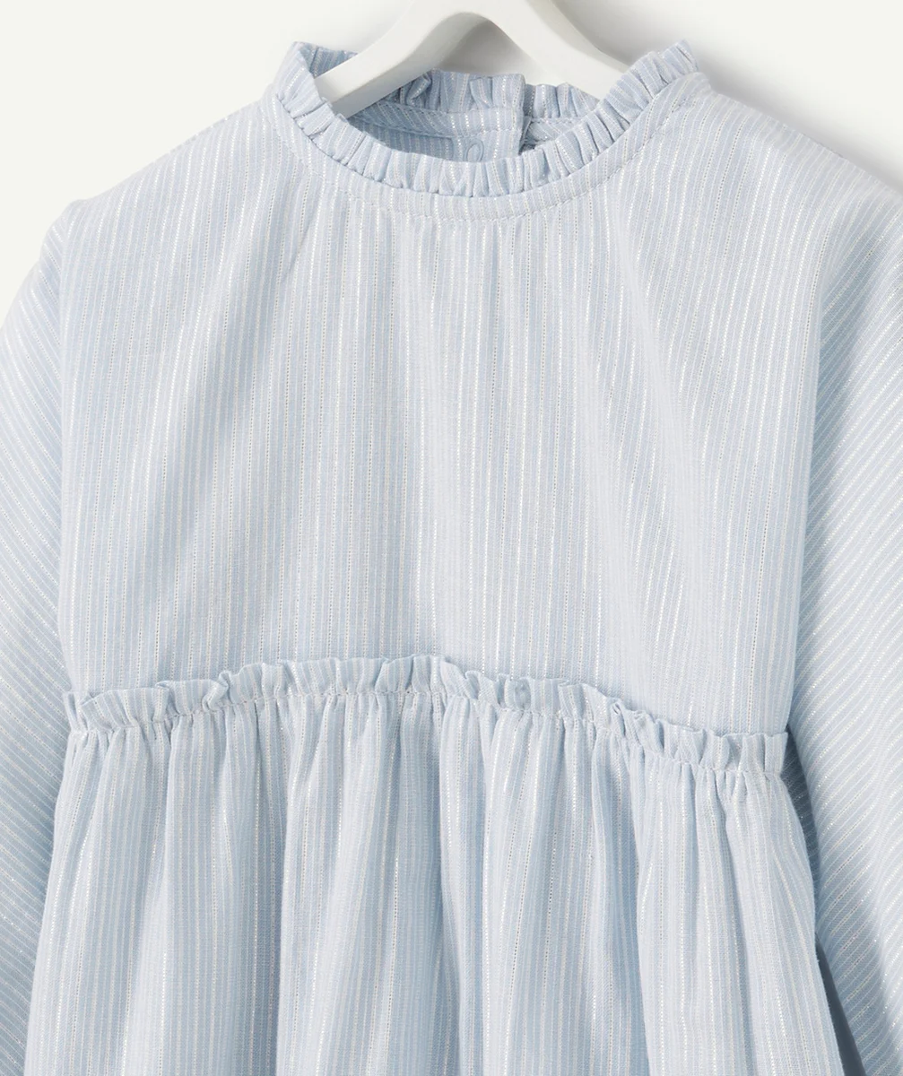 BLOUSE BÉBÉ FILLE BLEU CIEL À RAYURES COULEUR ARGENTÉE
