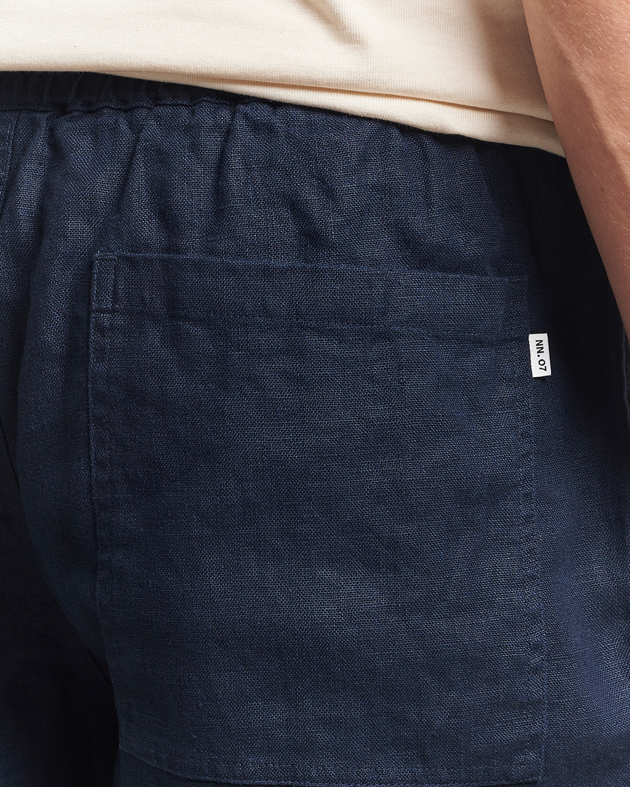 NN07 Gregor Linen Drawstring Shorts Navy Blue