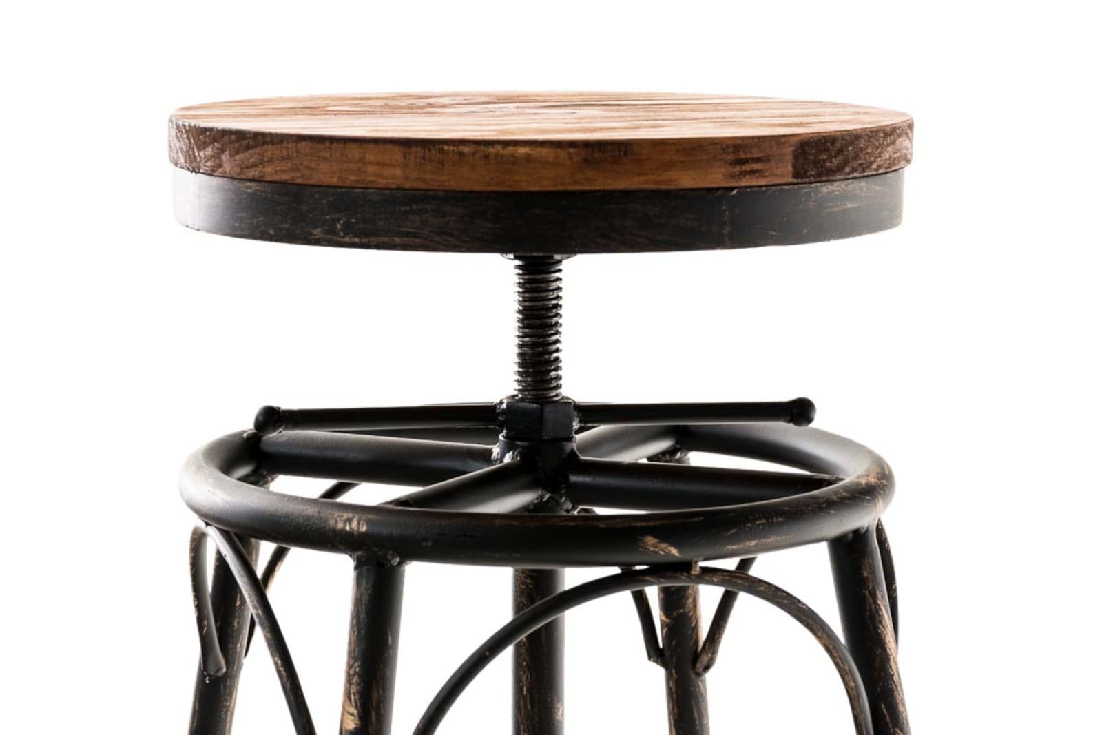 CLP 2er-Set Barhocker Beam Mit Holzsitz Und Metallgestell I Sitzhocker mit runder Sitzfläche I Höhenverstellbar Drehbar
