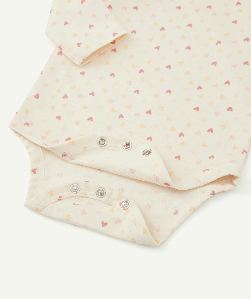 LOT DE 3 BODIES BÉBÉ EN COTON BIO AVEC MESSAGE ET IMPRIMÉ COEURS