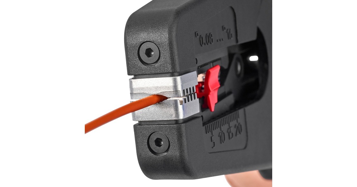 KNIPEXPreciStrip16 Automatische afstriptang  (Zwart/rood, geïntegreerde draadsnijder)
