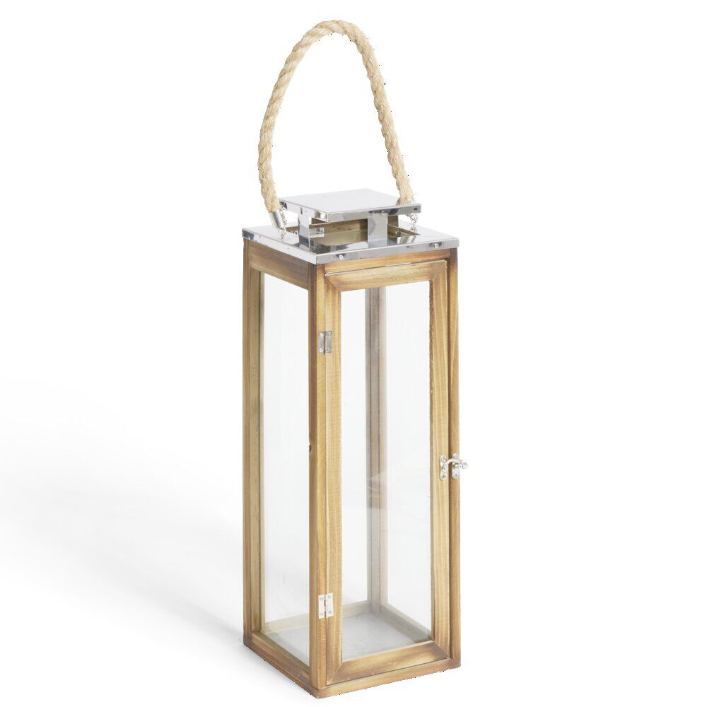 Lanterne bois et verre 19x19xH52,5cm