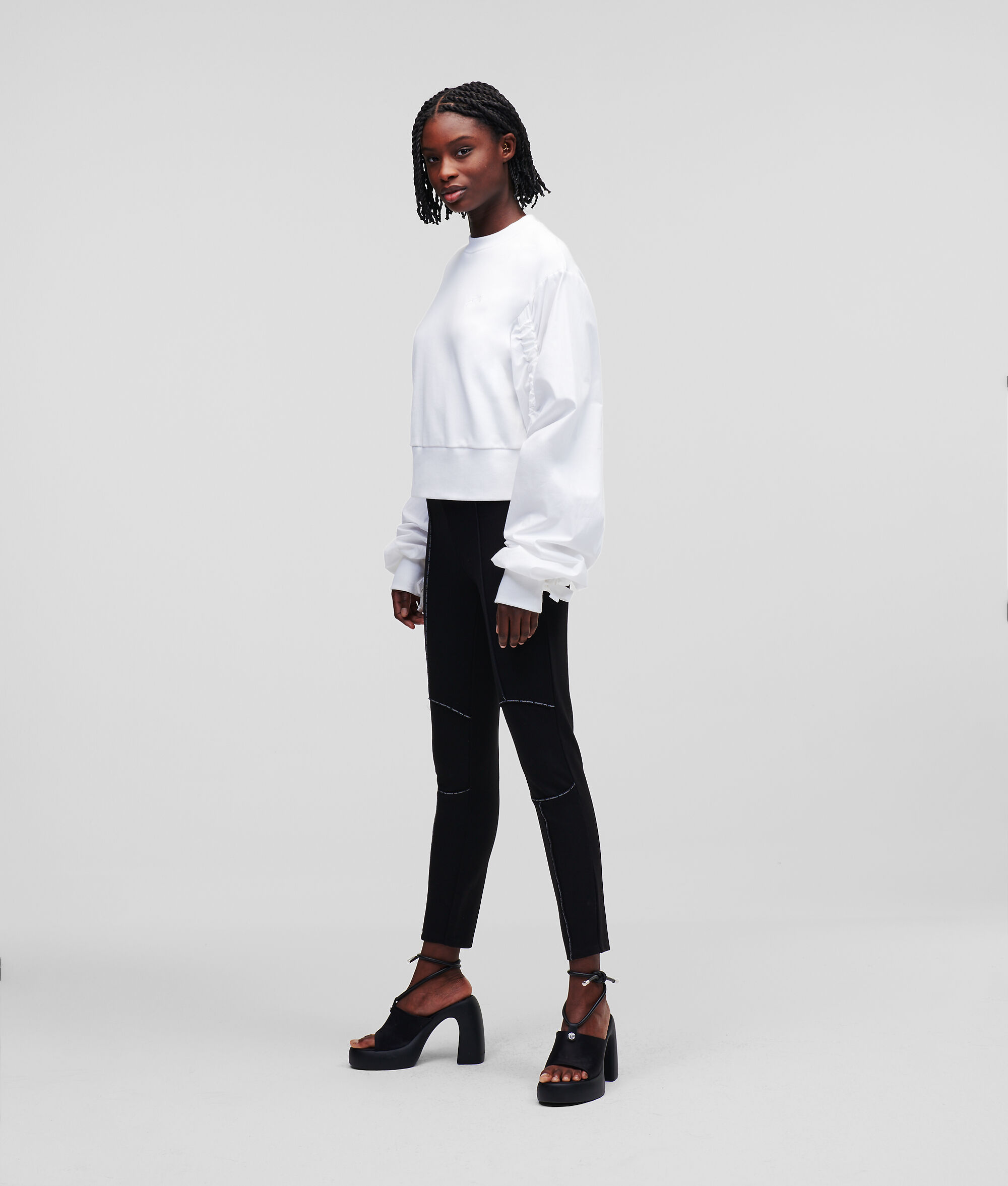 SWEAT-SHIRT CROPPED À MANCHES EN POPELINE