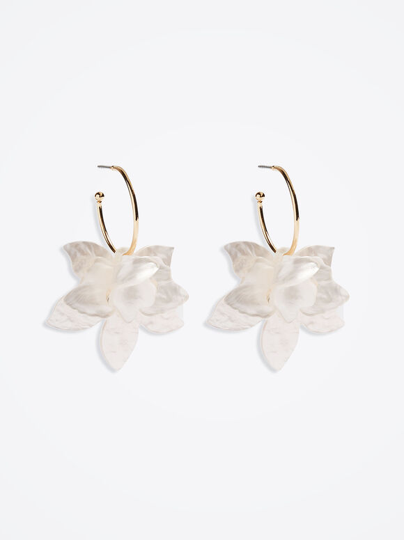 Brincos de argola com flor - Rosa