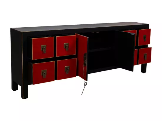 Meuble bas en bois avec 8 tiroirs et 2 portes 130x24x50