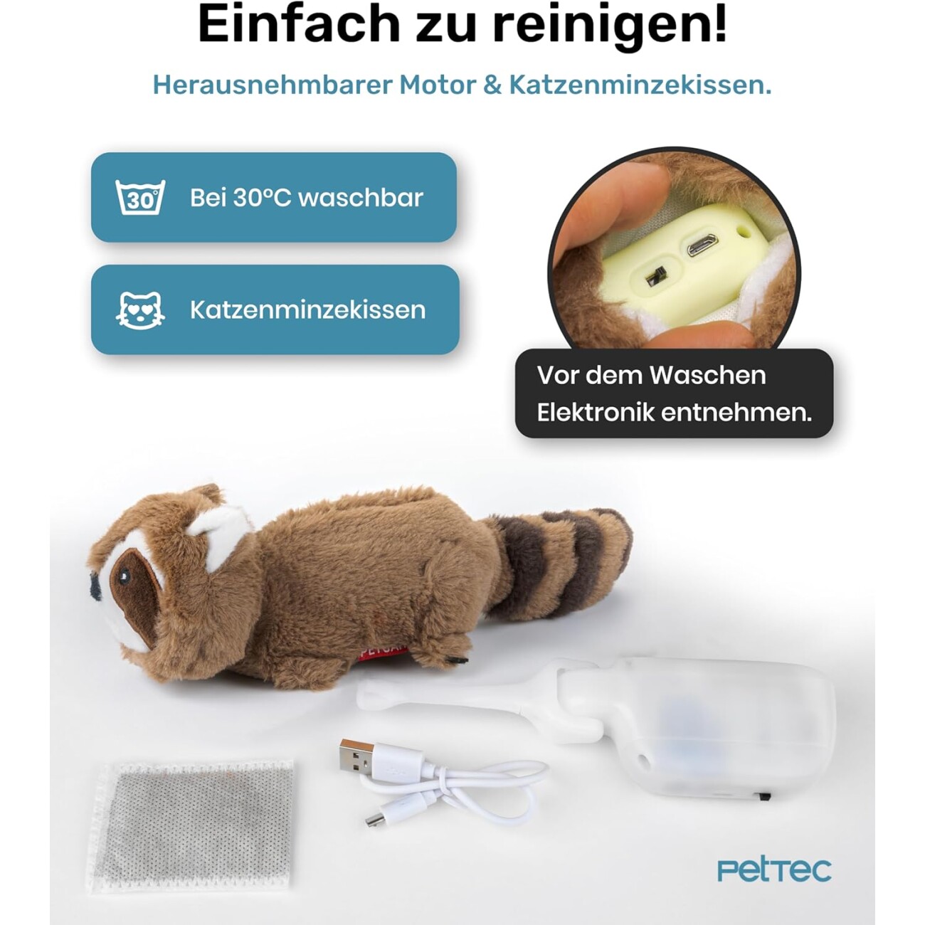 PetTec interaktives Plüschtier für Katzen - Waschbär