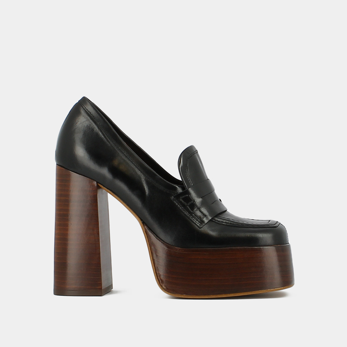 Mocassins à plateformes et bouts carrés  en cuir noir