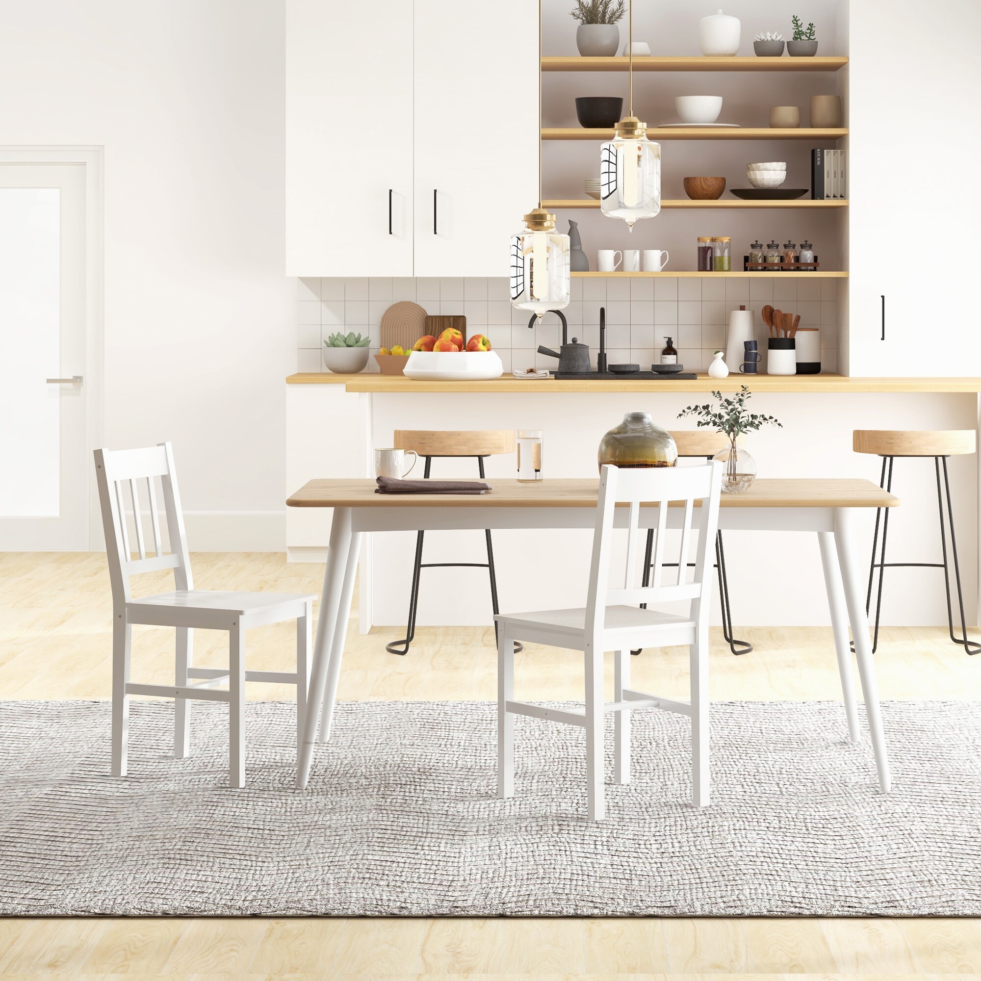 HOMCOM Esszimmerstuhl mit Holzrahmen weiß 41L x 46,5B x 85,5H cm