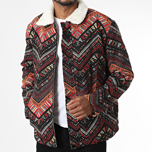 Veste Zippée Col Mouton Noir Rouge Orange