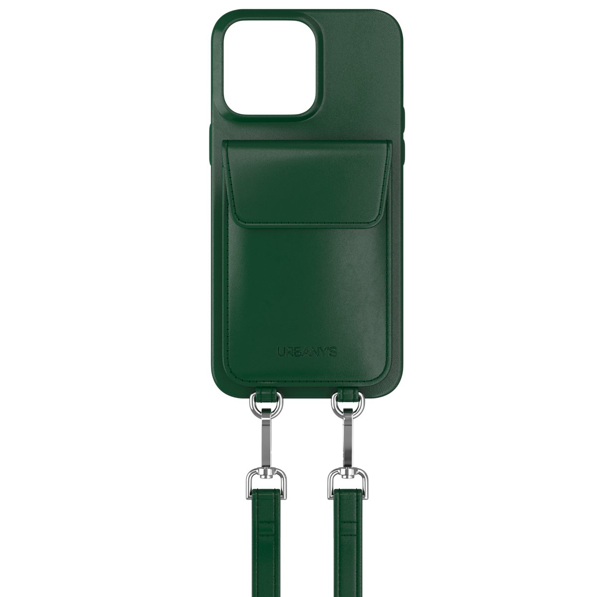 (150cm) iPhone 14 Pro Max Necklace Leder Hülle mit Kartenfach   abnehmbare Handykette  (PNP-RG-I14PM) - Racing Green (Grün)