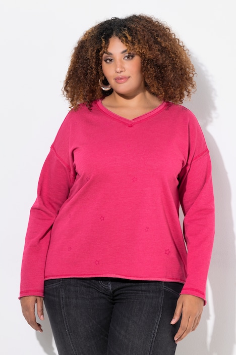Sweatshirt, Flocksterne, Oversized, V-Ausschnitt, Langarm