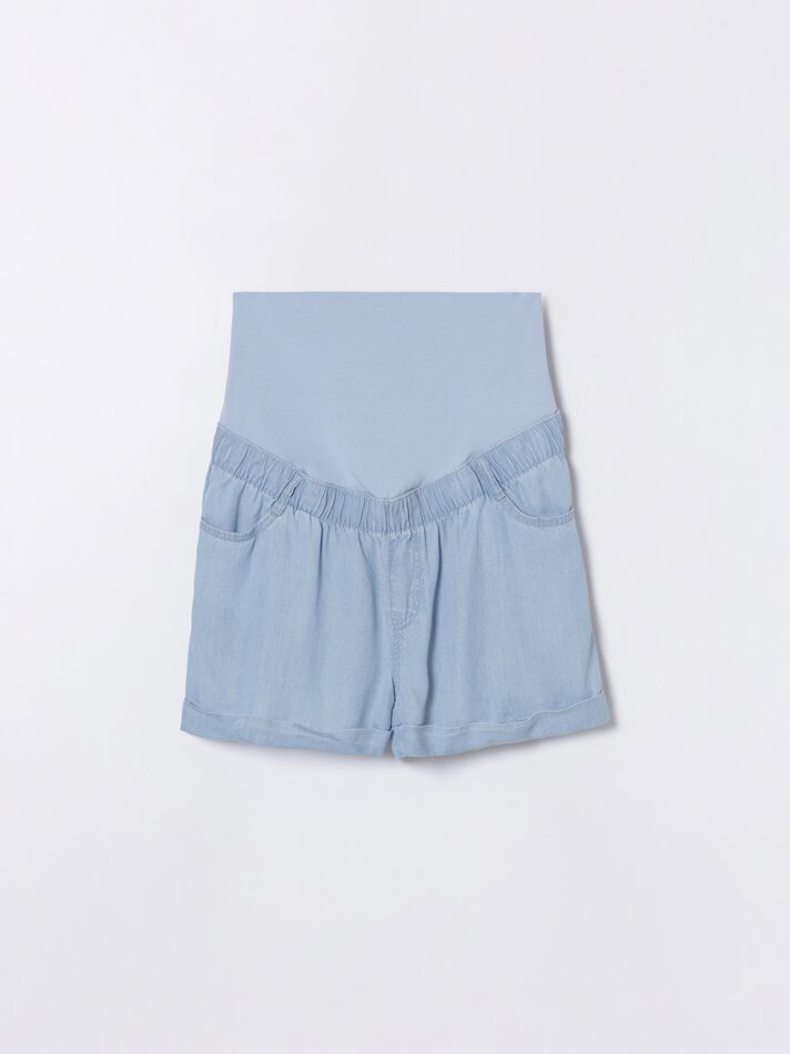 Shorts jeans leves para gestantes - Azul claro