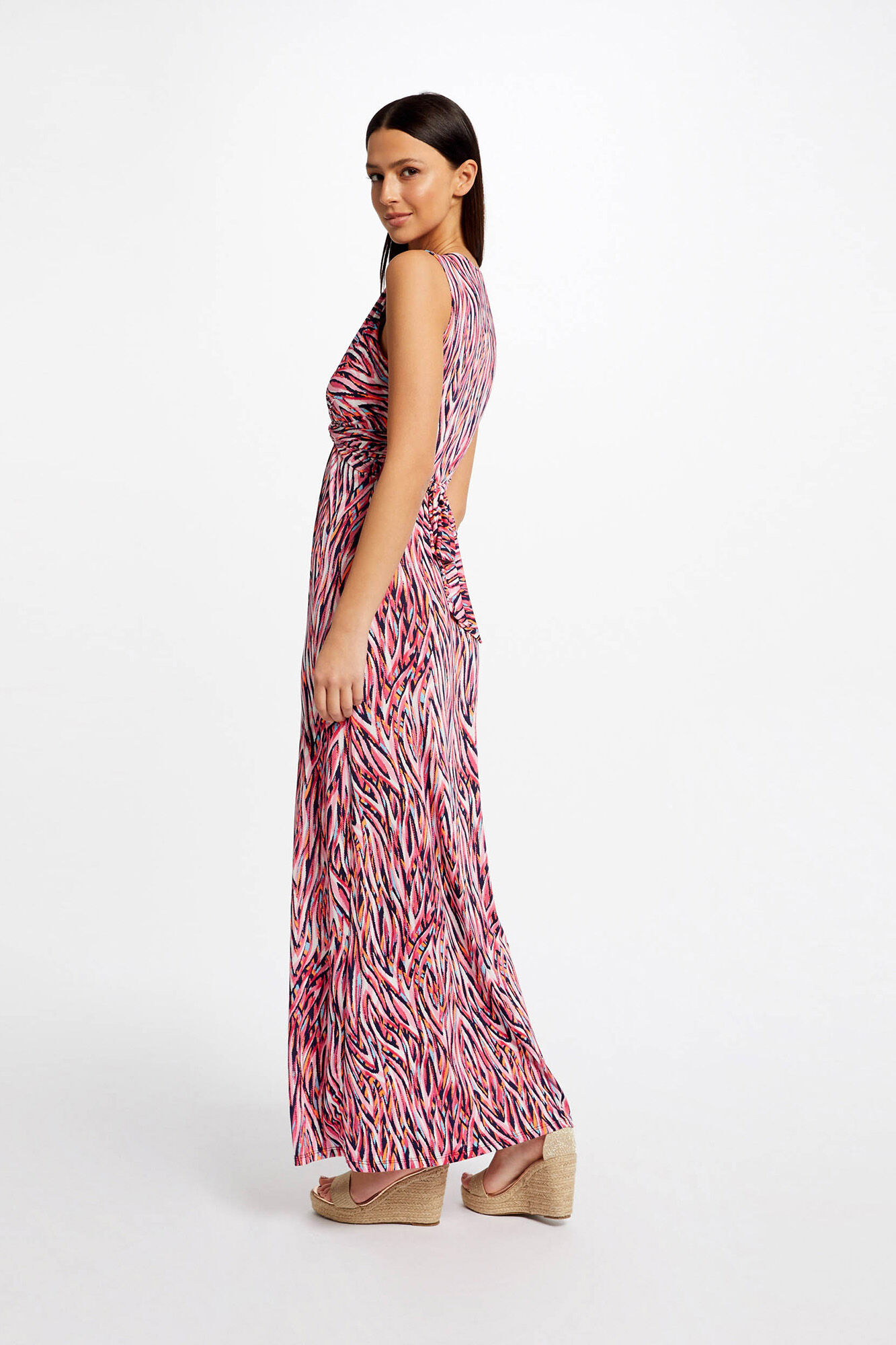 Vestido longo reto com estampa abstrata - Multicolorido