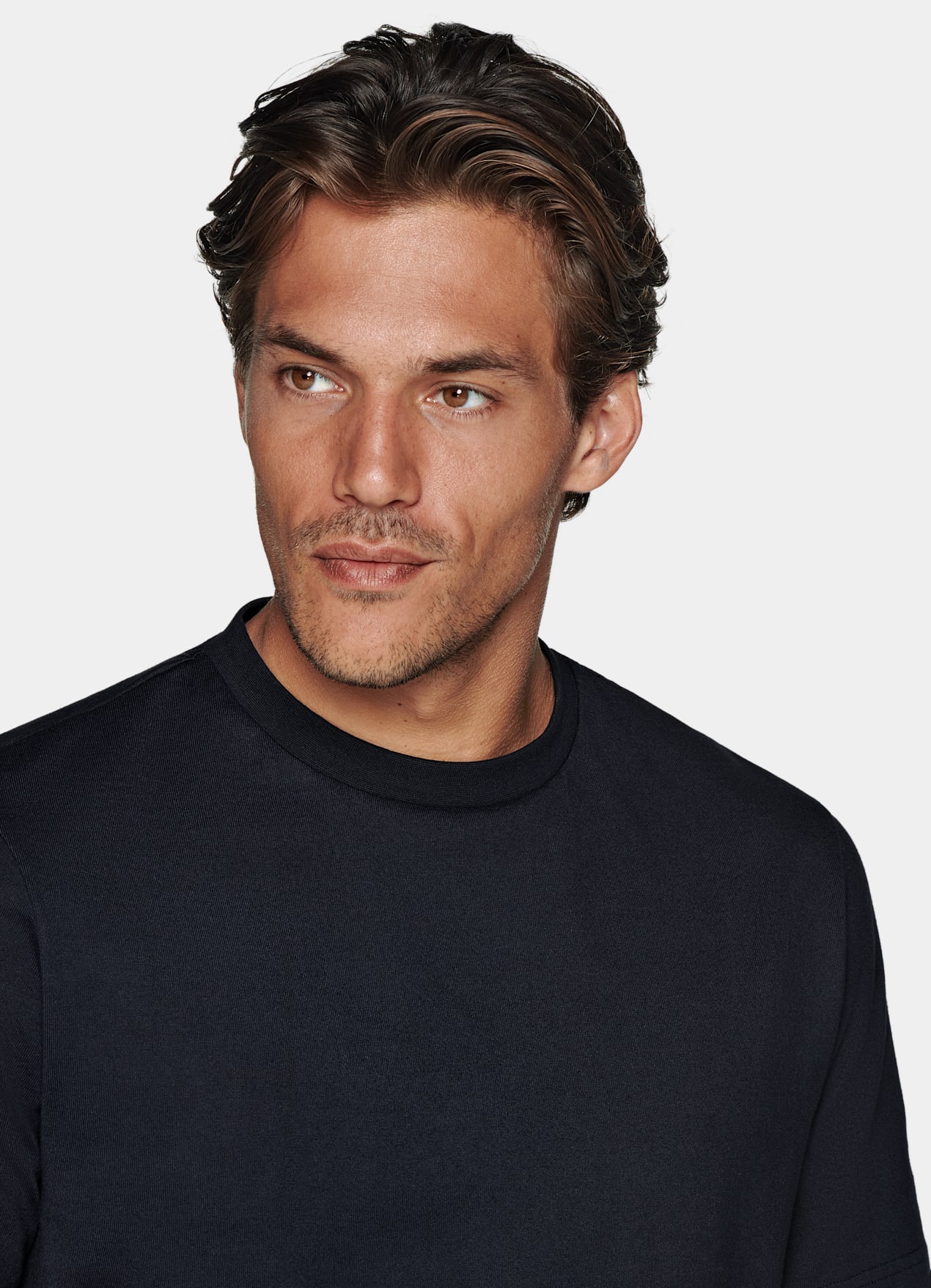 T-shirt col rond bleu marine