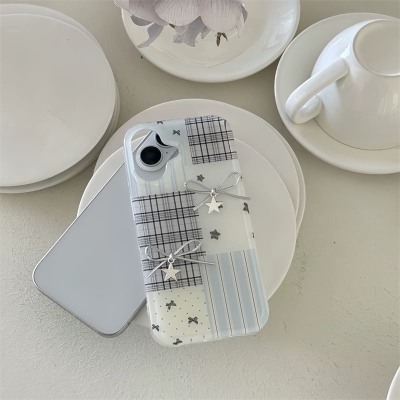 Fonekase - Paneel telefoonhoesje met strik en zelfklevende decoratie - Apple iPhone 16 Pro Max / 16 Pro / 16 Plus / 16 / 15 Pro Max / 15 Pro / 15 Plus / 15 / 14 Pro Max / 14 Pro / 14 Plus / 14 / SE / 13 Pro Max / 13 Pro / 13